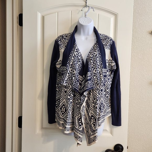 Lucky Brand Sweaters - Lucky Brand Open Front Waterfall Sweater Blue/Beige